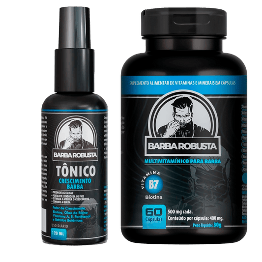 Combo de Crescimento Barba Robusta - Tônico + Acelerador (Multivitamínico)