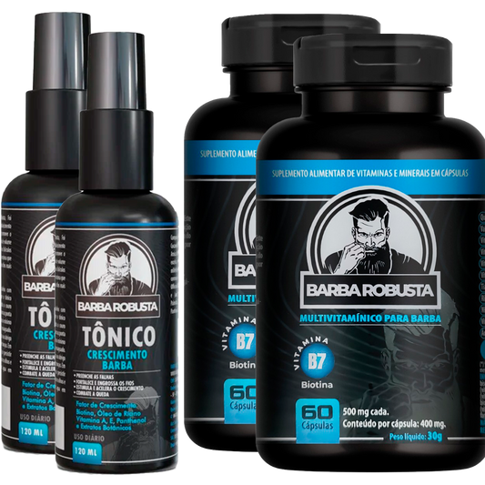 Combo de Crescimento Barba Robusta - 2 Tônicos + 2 Aceleradores (Multivitamínico)