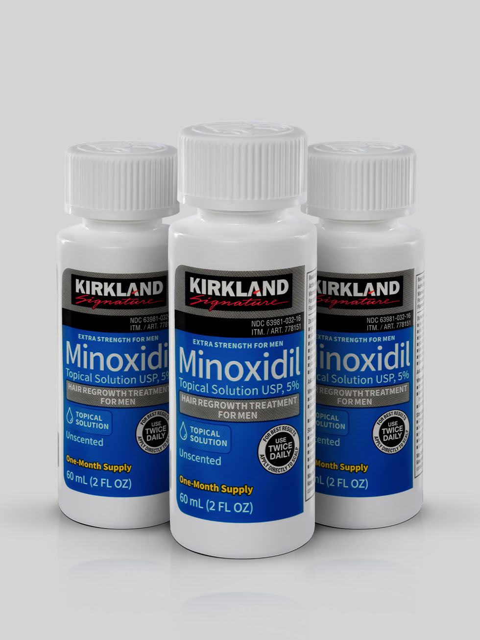 Minoxidil Kirkland 5% - 3 Frascos + Conta Gotas