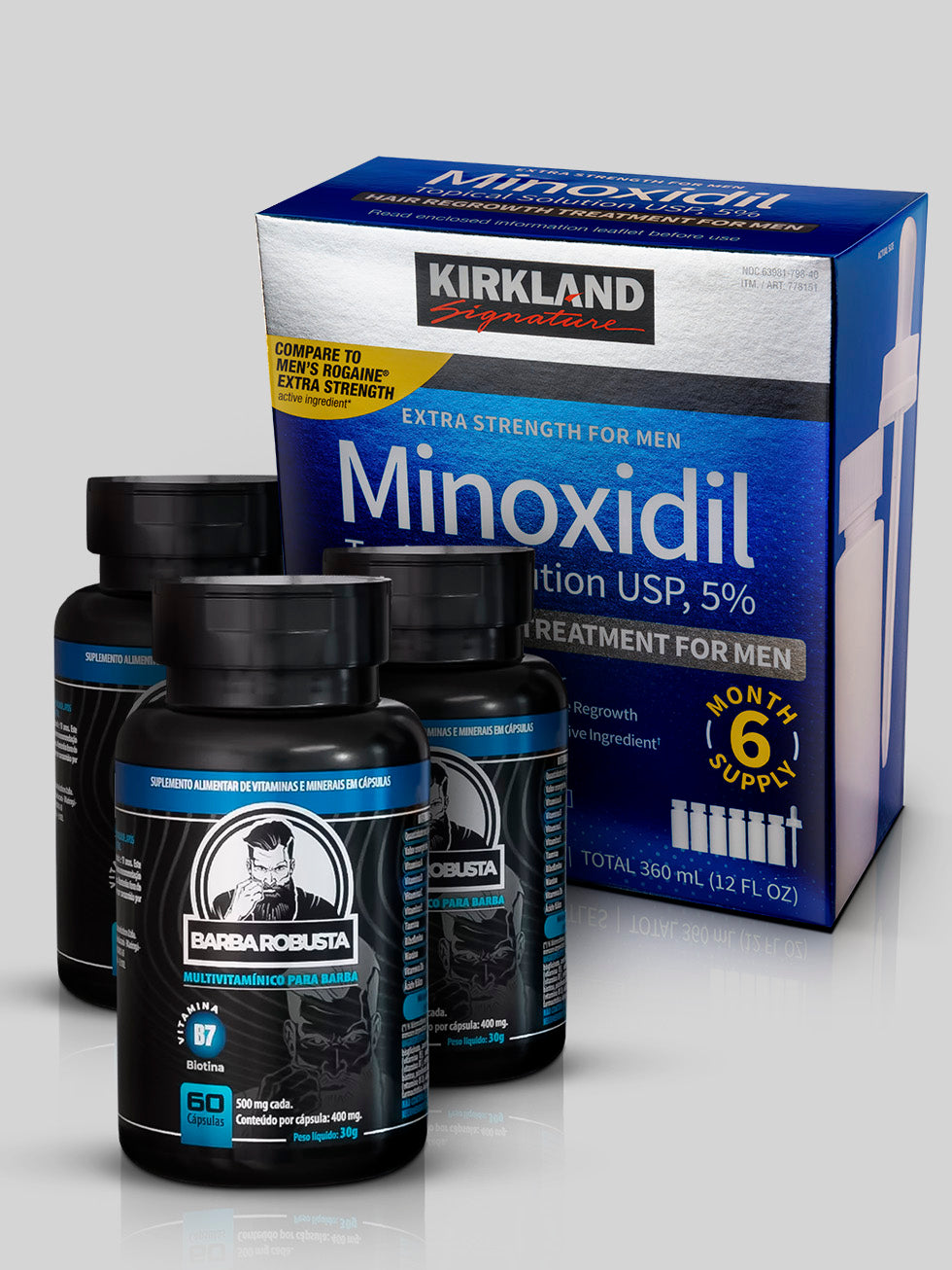 Caixa Minoxidil Kirkland 5% + Vitamina Aceleradora