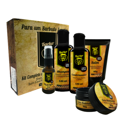 Kit para Cuidado da Barba - Shampoo + Condicionador + Balm + Cera Modeladora + Óleo para Barba